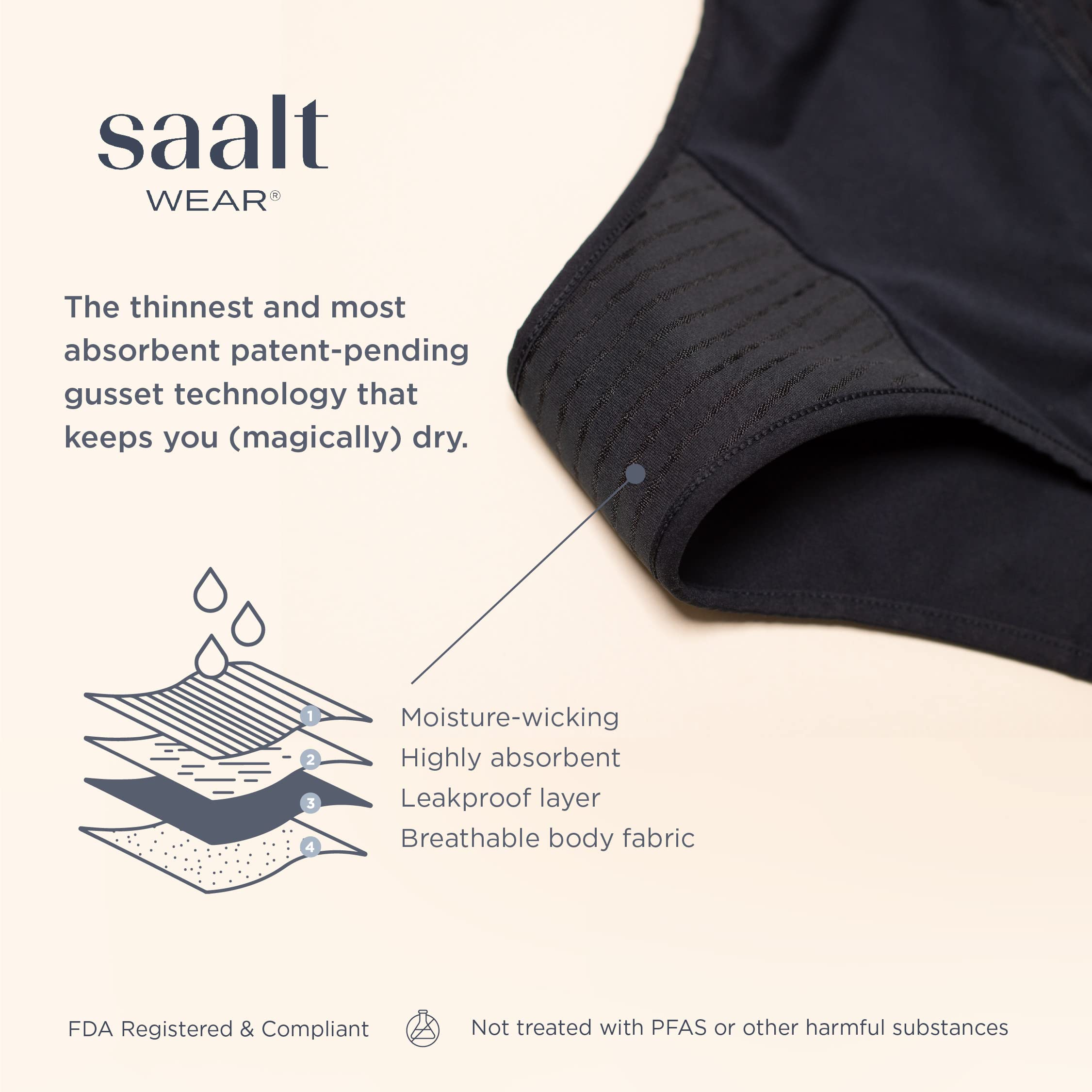 saalt Reusable Period Underwear - Comfortable, Thin, and Keeps You Dry from All Leaks